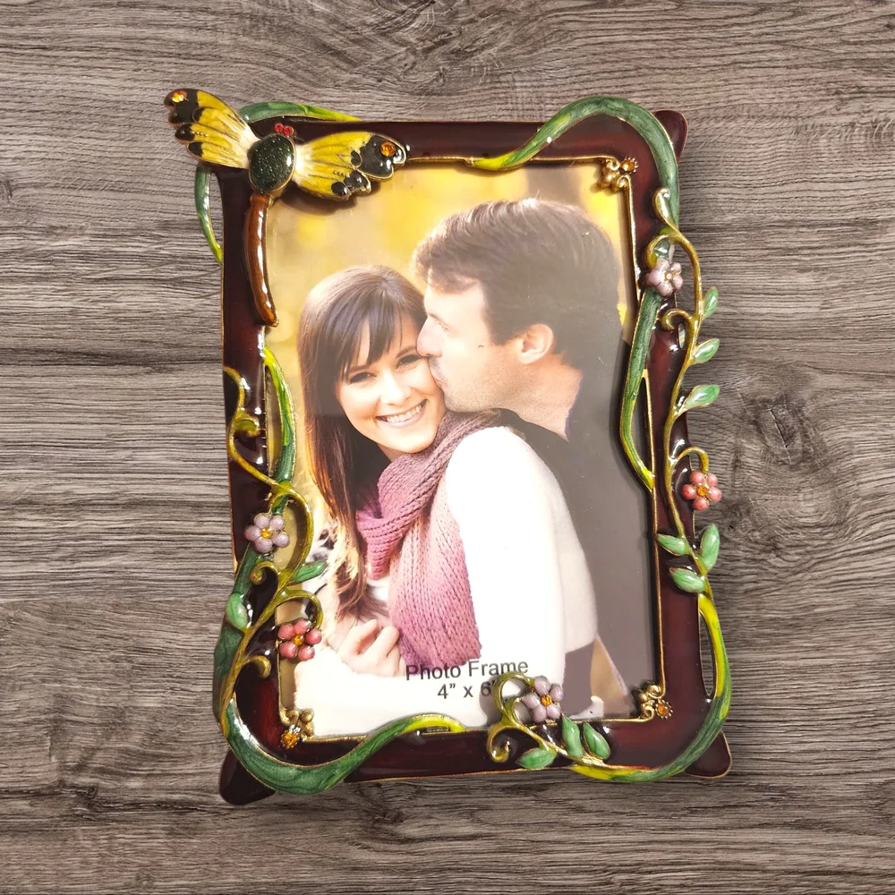 (2) Decorative Dragonfly Enamel Picture Frames | Handpainted | Pair of Two